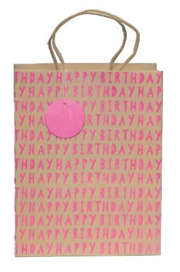 Neon Kraft Birthday Neon Pink large gift bag