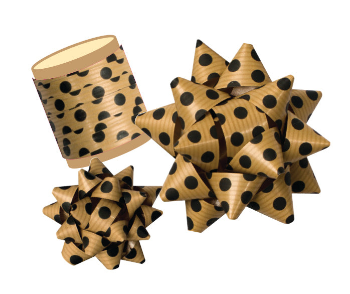 Mock Kraft Effect Black Dots Gift Bow / Ribbon Spool