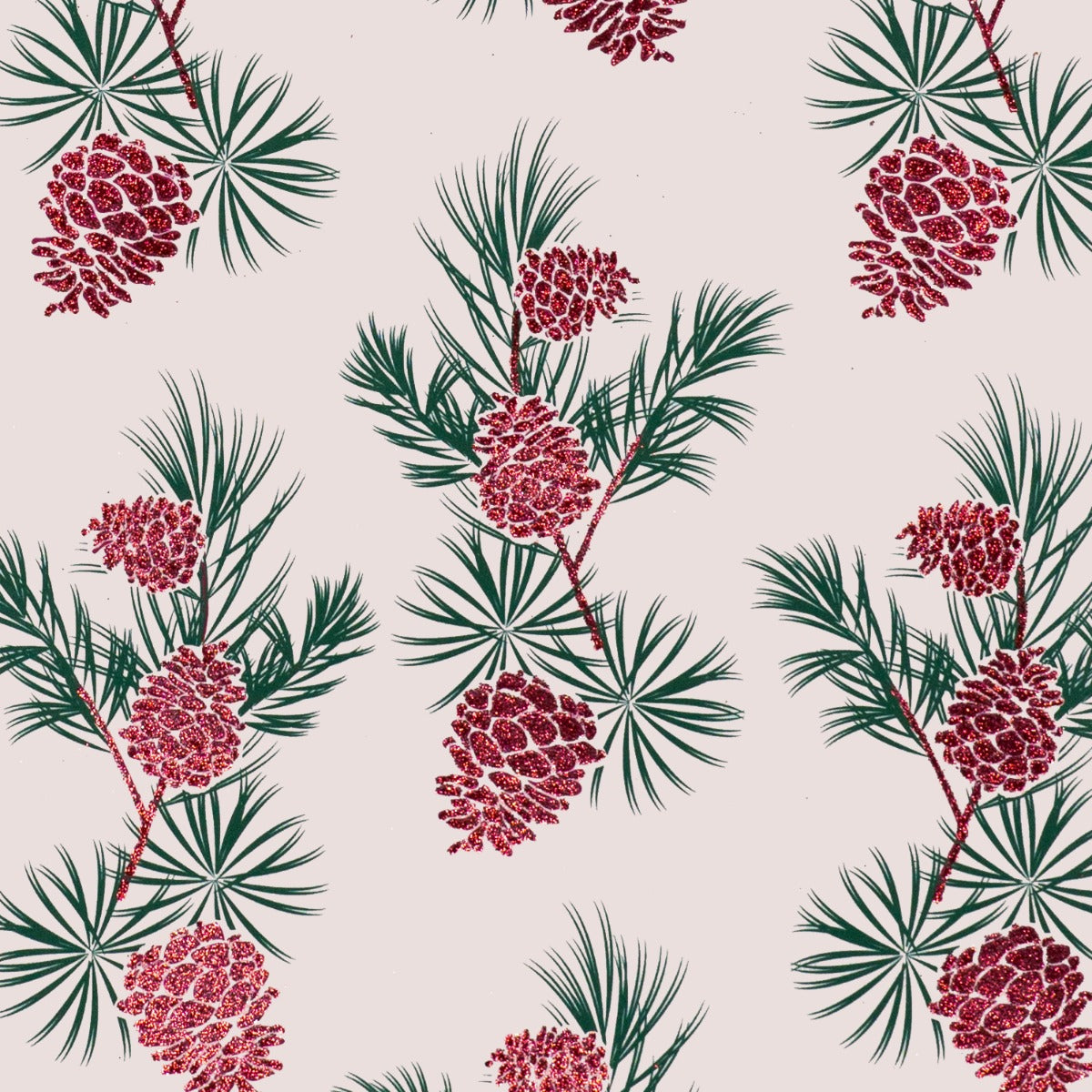 Winter Forest Pine Cones Red/Green on Alabaster