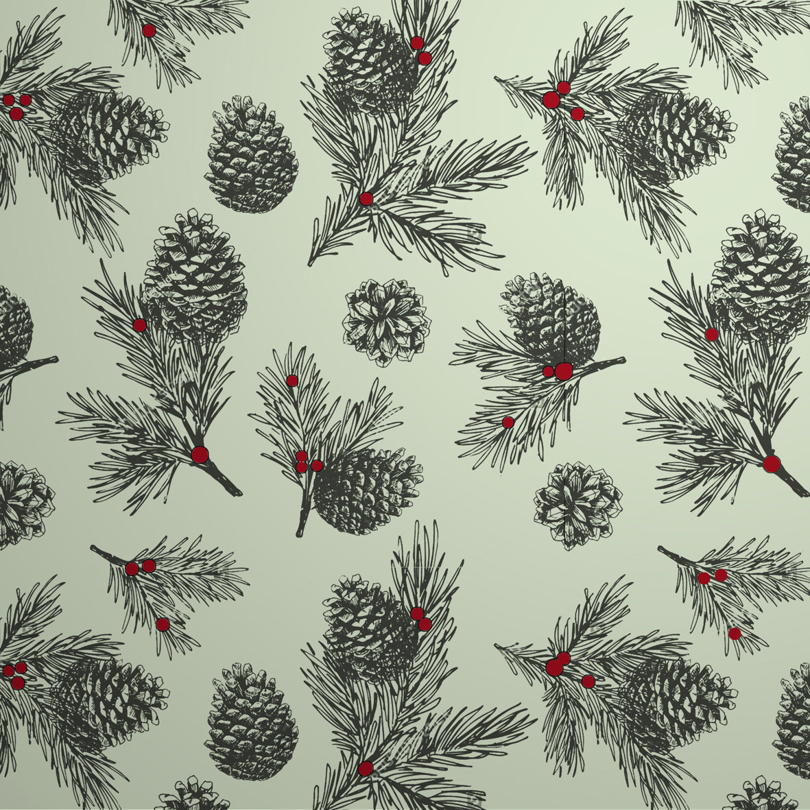 Uniqueco Printed FSCM Wild Winter Pine Cones on Pale Green Kraft