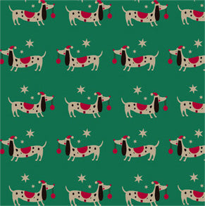 Uniqueco Printed FSCM Winter's Lodge Xmas Spotty Dog on Green