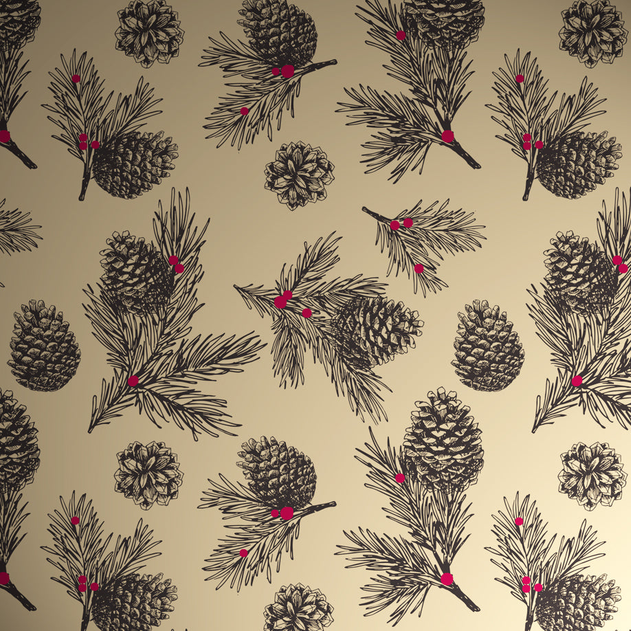 Uniqueco Printed FSCM Winter Deluxe Pine Cones on Gold