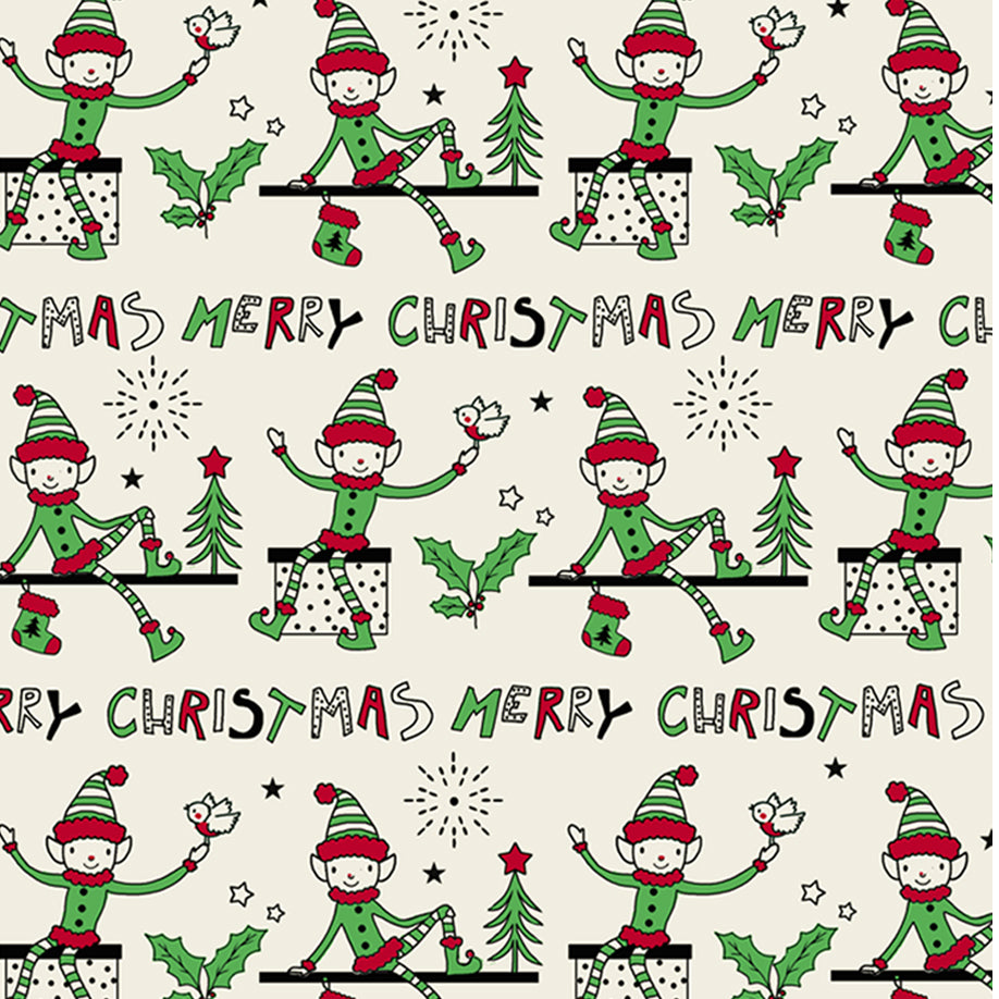 Uniqueco Printed FSCM Elf Merry Christmas Elf Red/Green on Cream