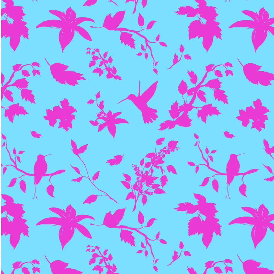 Uniqueco Printed FSCM Birds and Blooms Birds Pink on Light Blue