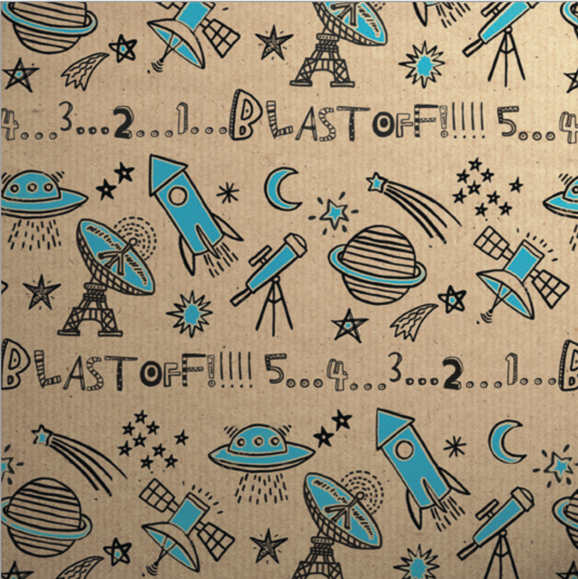 Printed Kraft Doodles Rocket Blue