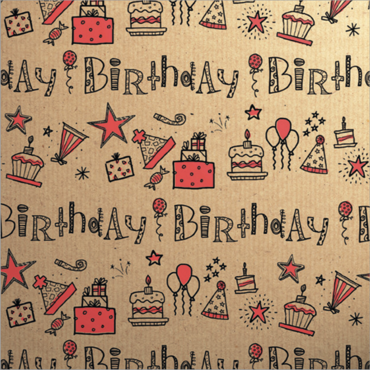 Printed Kraft Doodles Birthday Red
