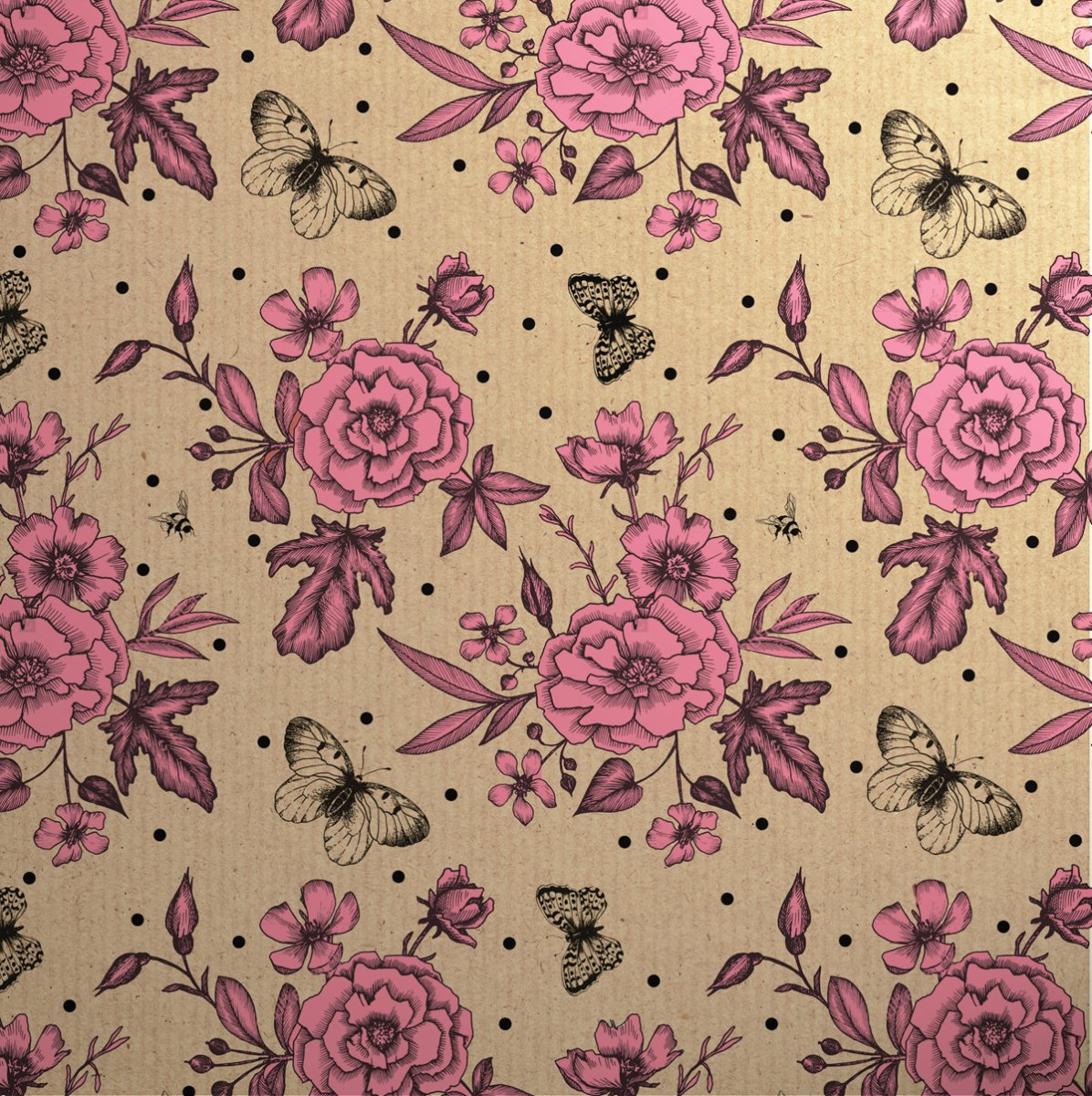 Printed Kraft Botanical Rose Pink
