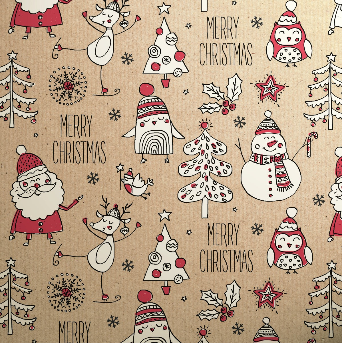 Uniqueco Printed FSCR Doodles Christmas Icons Red