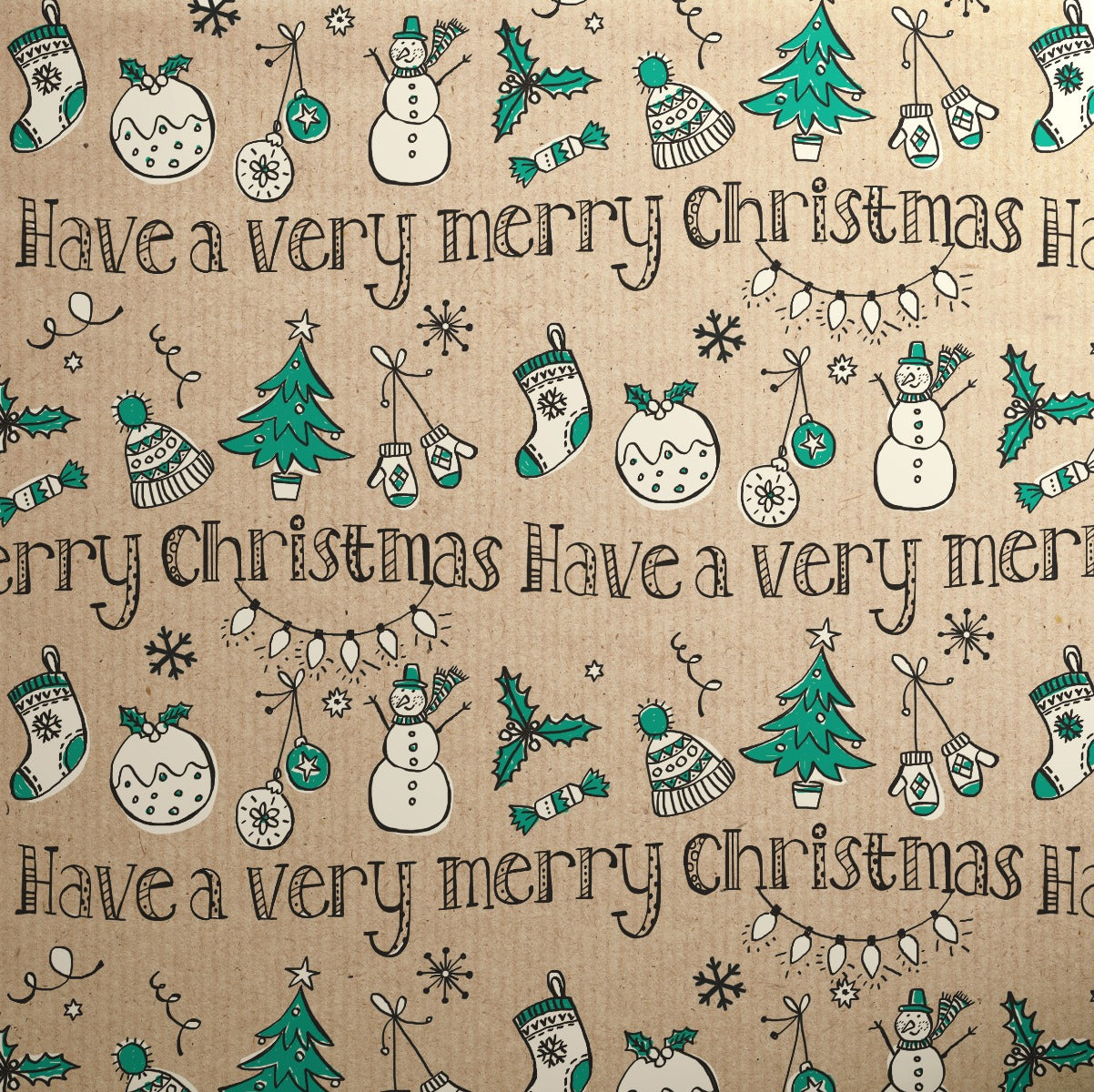 Uniqueco Printed FSCR Doodles Christmas Green Very Merry