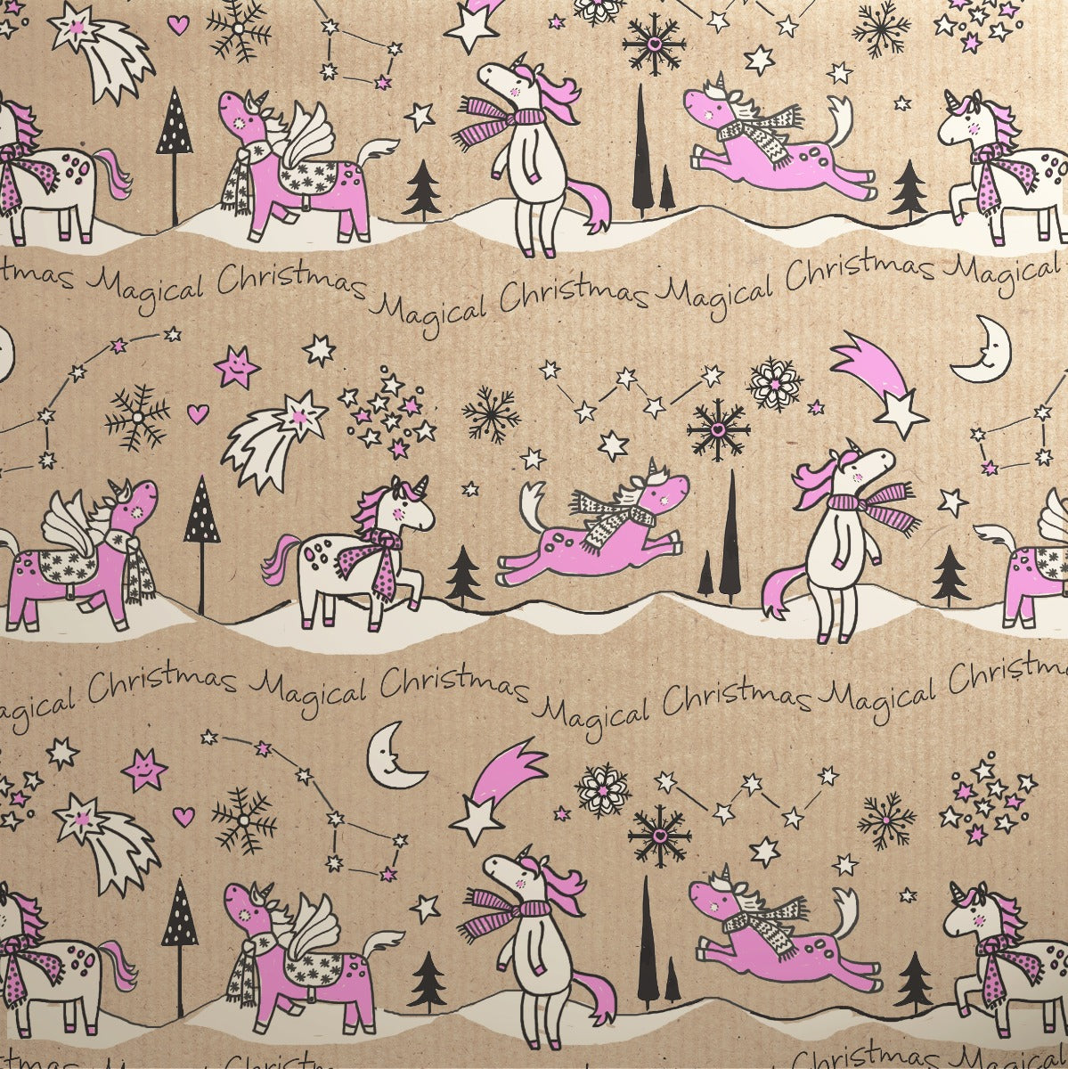 Uniqueco Printed FSCR Doodles Christmas Pink Unicorns