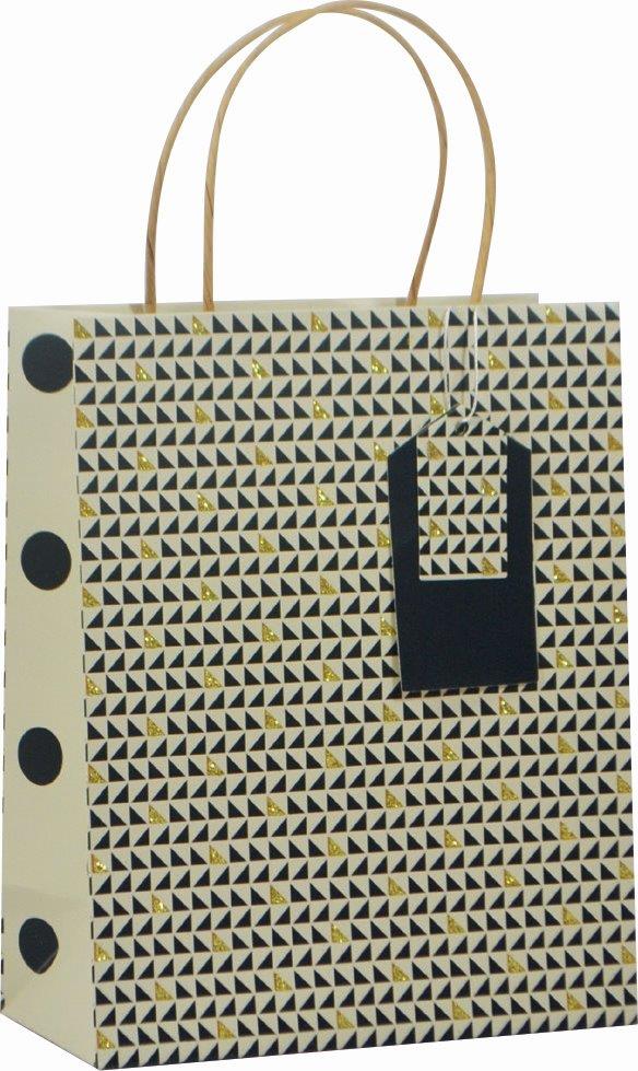 Glitter Gift Bag Deco Geo Triangle Gold/Black -Medium (pack of 6)