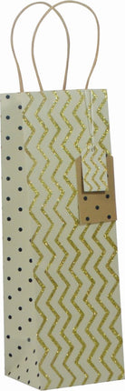 Glitter Gift Bag Deco Zigzag Black/Alabaster- Bottle (pack of 6)