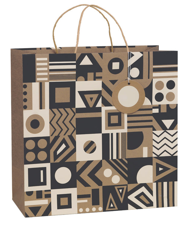 Uniqueco FSCM* Printed Gift Bag Geo Kraft - Extra Large (Unit of 6)