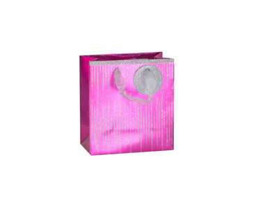 Glitter Gift Bag Icicle Pink Foil Silver Glitter - Small (pack of 6)