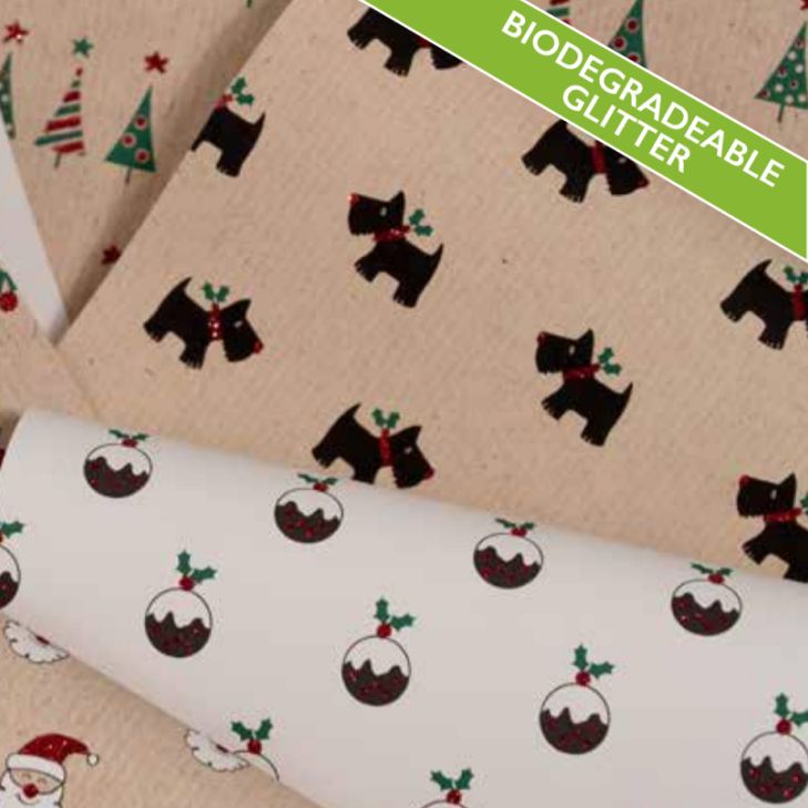 Uniqueco Bio Glitter Festive Eco Rollwrap Assortment of 42 Rolls