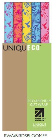 Uniqueco Printed FSCM Birds and Blooms Rollwrap Assortment of 42 Rolls