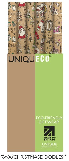 Uniqueco Printed FSCR Doodles Christmas Rollwrap Assortment of 42 Rolls