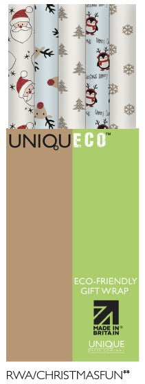 Uniqueco Bio Glitter FSCM Christmas Fun Rollwrap Assortment of 42 Rolls