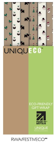 Uniqueco Bio Glitter Festive Eco Rollwrap Assortment of 42 Rolls