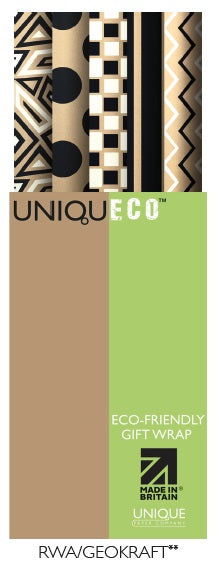 Uniqueco Printed FSCR Geo Kraft Rollwrap Assortment of 42 Rolls
