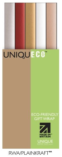 Uniqueco Printed FSCR Plain Kraft Rollwrap Assortment of 42 Rolls