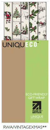 Uniqueco Printed FSCM Vintage Christmas Rollwrap Assortment of 42 Rolls