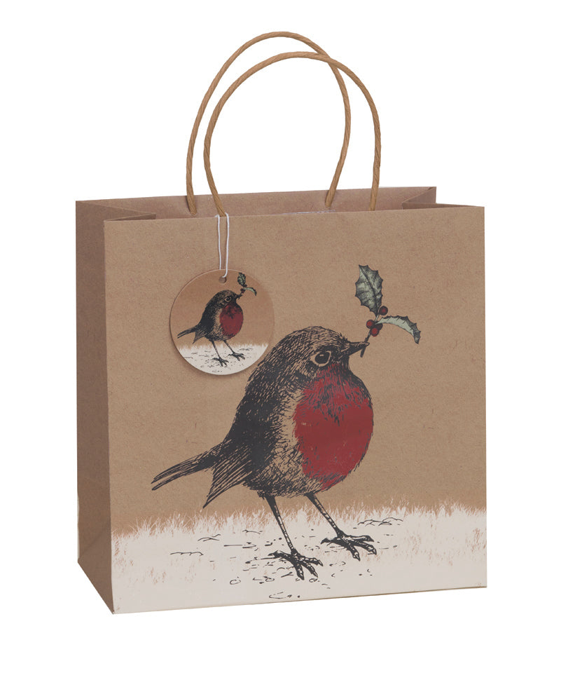 Uniqueco FSCM* Printed Gift Bag Wild Winter Robin Large (unit of 6)