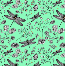 Uniqueco Bio Glitter FSC® Vintage Floral Dragonflies on Green