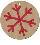 Glitter Snowflake Red on Kraft Gift Tag - Pack of 4