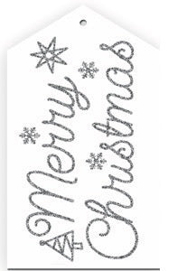 Glitter Merry Christmas Script Silver/White Gift Tag - Pack of 4