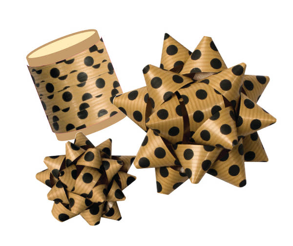 Mock Kraft Effect Black Dots Gift Bow / Ribbon Spool 