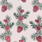 Winter Forest Pine Cones Red/Green on Alabaster