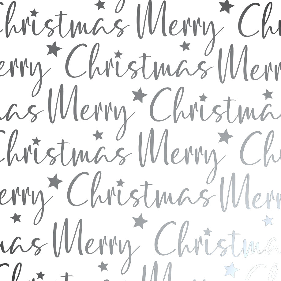 Uniqueco Printed FSCM Arctic Merry Christmas Script Silver on White
