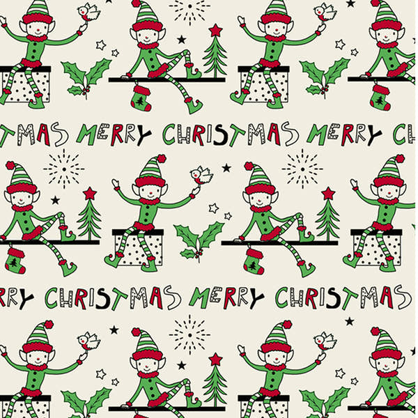 Uniqueco Printed FSCM Elf Merry Christmas Elf Red/Green on Cream