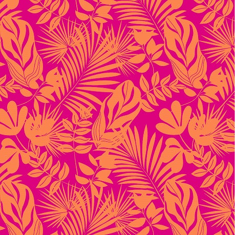 Birds and Blooms Fern Orange on Pink wrapping paper