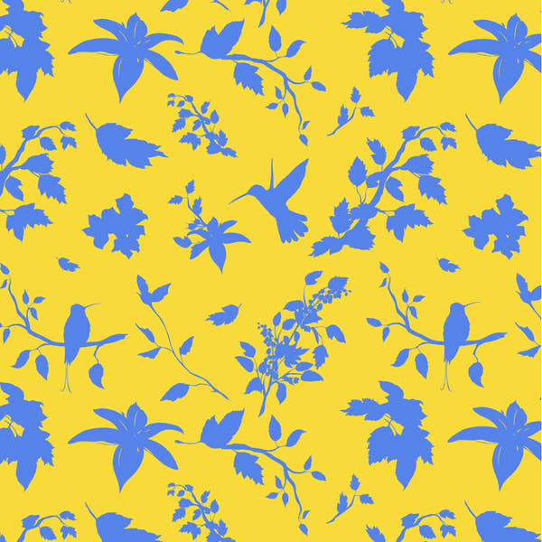 Birds and Blooms Birds Blue on Yellow wrapping paper