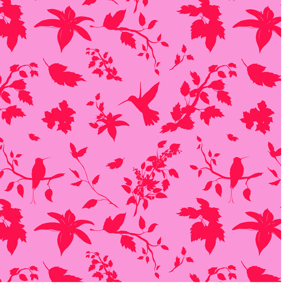 Birds and Blooms Birds Red on Pink wrapping paper