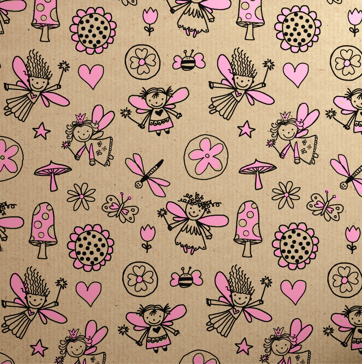 Printed Kraft Doodles Fairy Pink