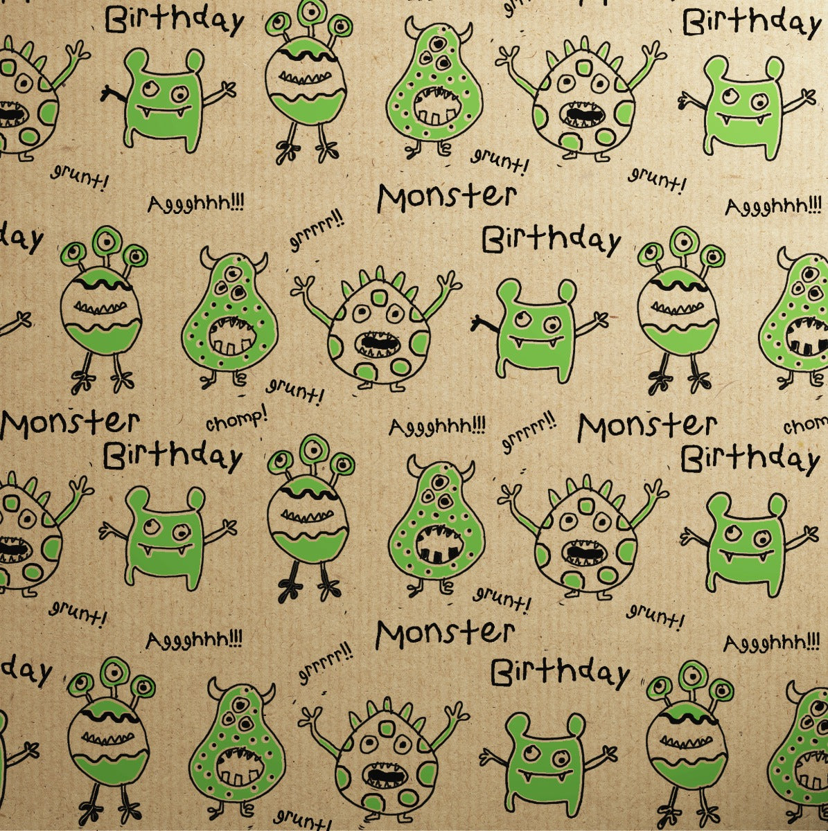 Printed Kraft Doodles Green Monsters