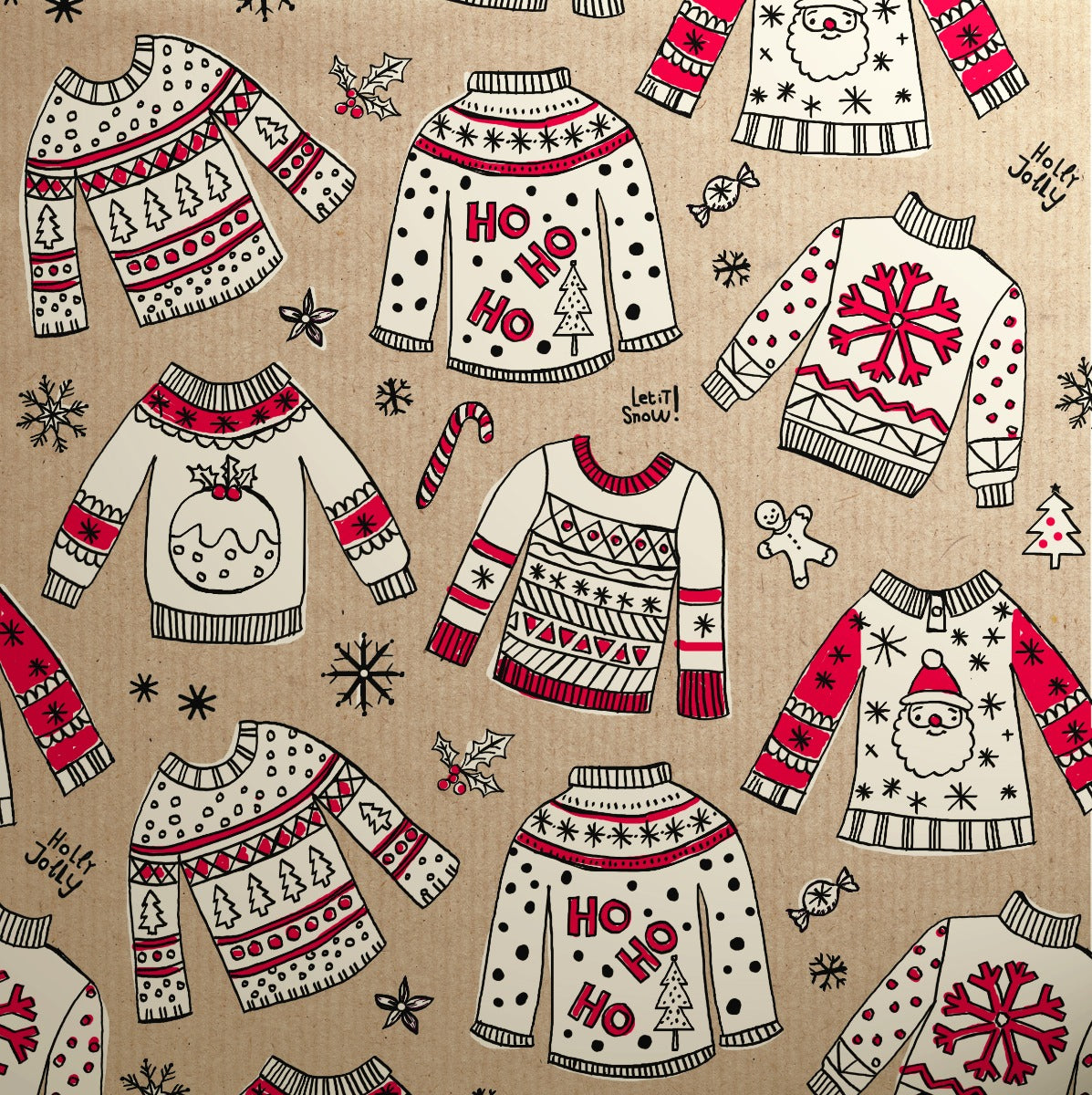 Uniqueco Printed FSCR Doodles Christmas Red Jumpers