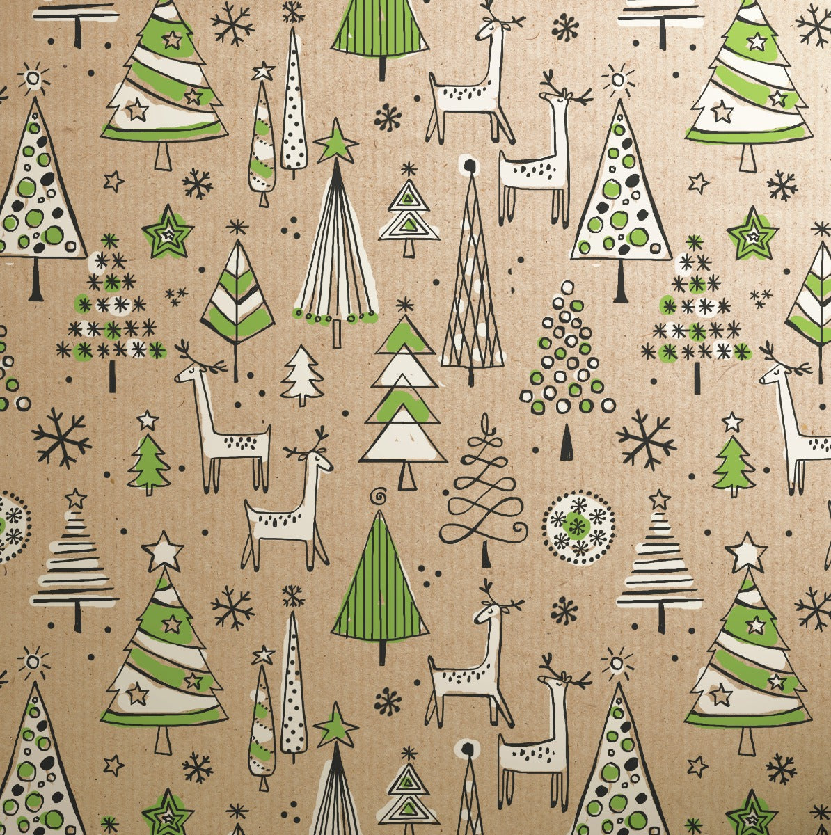 Uniqueco Printed FSCR Doodles Christmas Green Trees