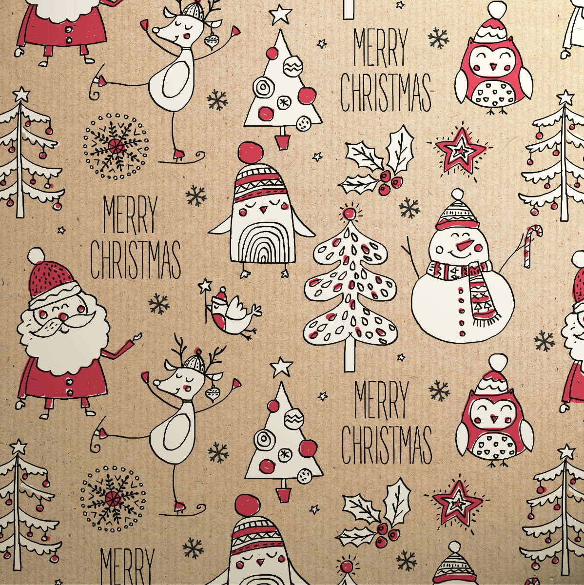 Uniqueco Printed FSCR Doodles Christmas Icons Red