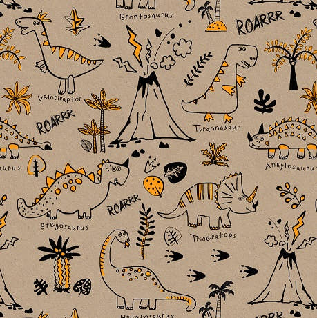Uniqueco Printed FSCR Kraft Doodles Dinosaur Orange