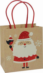 Glitter Gift Bag Kraft Santa Small (pack of 6)