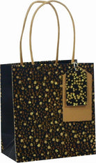 Glitter Gift Bag Random Spots Gold/Black - Small (pack of 6)