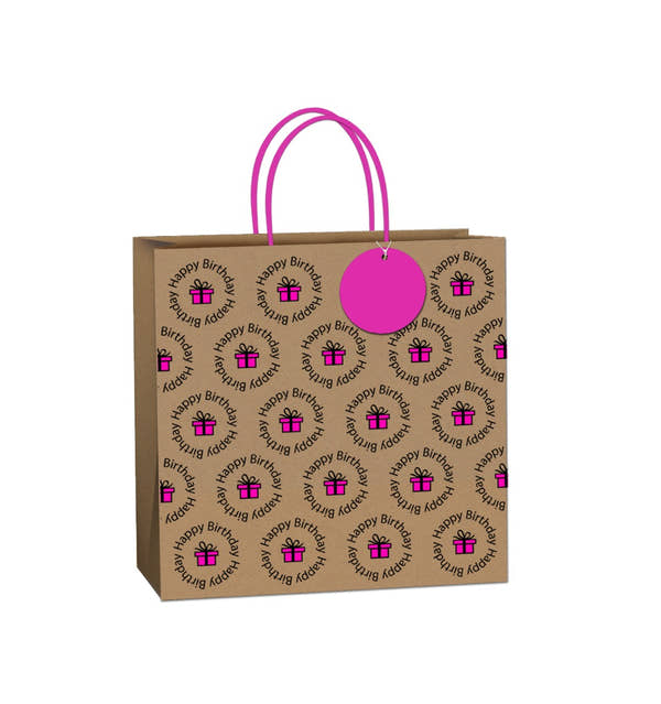 Uniqueco FSCM* Printed Bag Simply Eco Circle Present Pink Large (Unit of 6)