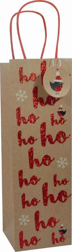 Glitter Gift Bag Kraft Ho Ho Bottle (pack of 6)