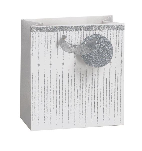 Glitter Gift Bag Icicle Silver on White Small (pack of 6)
