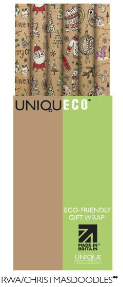 Uniqueco Printed FSCR Doodles Christmas Rollwrap Assortment of 42 Rolls
