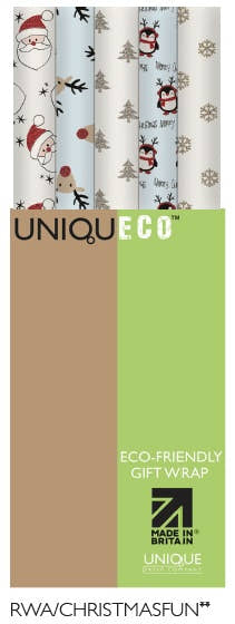 Uniqueco Bio Glitter FSCM Christmas Fun Rollwrap Assortment of 42 Rolls